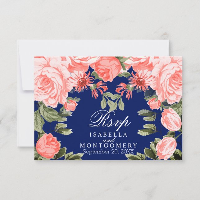 Bleu foncé botanique et fleur de corail - RSVP (Devant)