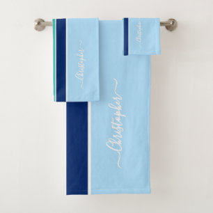 Bleu foncé clair Turquoise rayures Monogramme