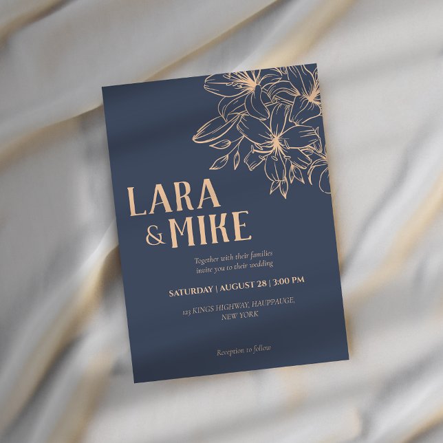 Bleu foncé Doux tout en un mariage Invitations (Créateur téléchargé)