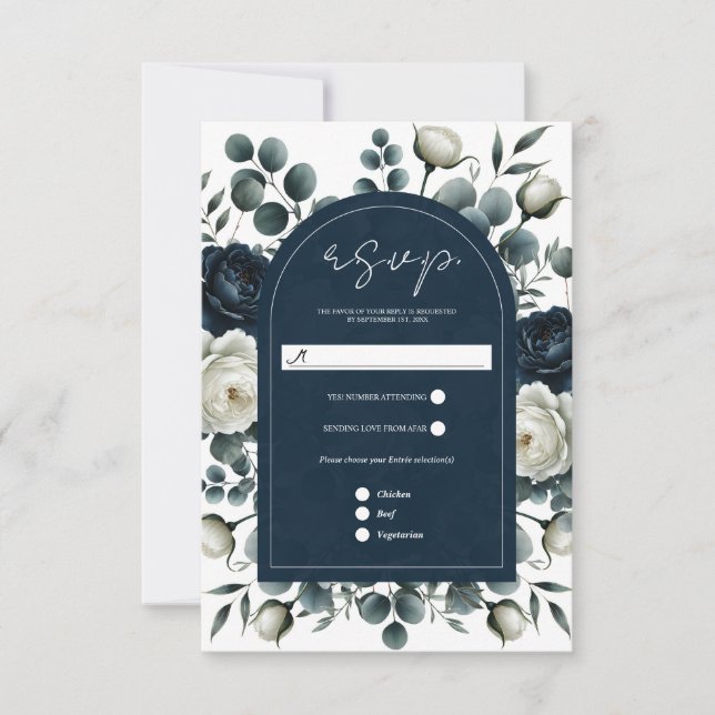 Bleu foncé et blanc Floral Végétal RSVP (Devant)