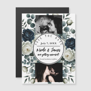 Bleu foncé et blanc Vert floral moderne Enregistre