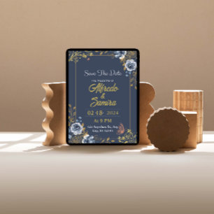 Bleu foncé et esthétique mariage invitations