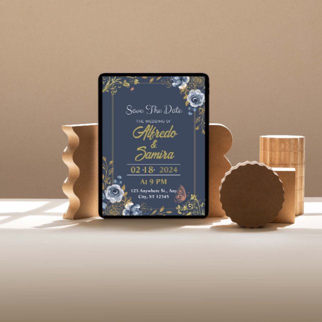 Bleu foncé et esthétique mariage invitations (Elegant Navy Dreams: Custom Dark Blue)