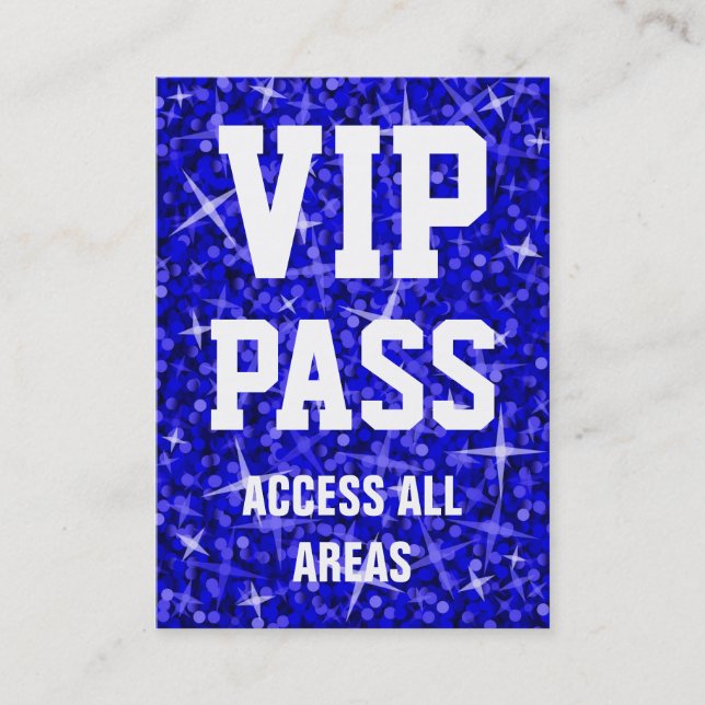 Bleu foncé Glitz 'VIP PASS' carte de visite chubby (Devant)