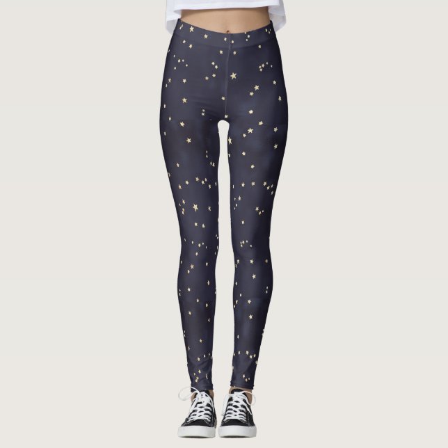 Bleu foncé Gold Star Leggings femmes (Devant)