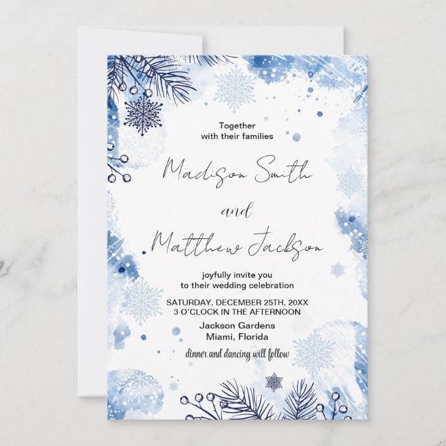 Bleu foncé Invitations de mariage d'hiver (Devant)