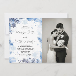 Bleu foncé Invitations de mariage d'hiver avec pho