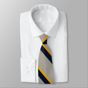 Bleu foncé, Jaune, Gris rayé Cravate texturé