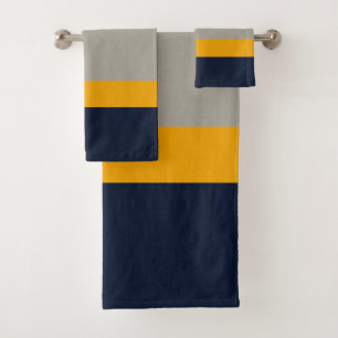 Bleu foncé, Jaune, Gris rayé Texté