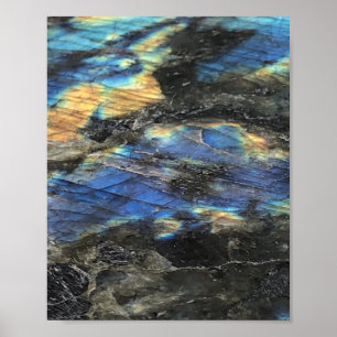 Bleu foncé Jaune Labradorite Crystal Poster d'impr