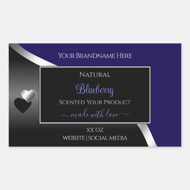 Bleu foncé Noir Wavy Coeurs d'argent Étiquettes de (Devant)