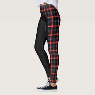 Bleu foncé/Rouge Tartan latéral Leggings