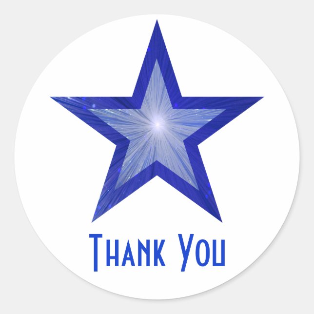 Bleu foncé Star "Merci" rond autocollant blanc (Devant)