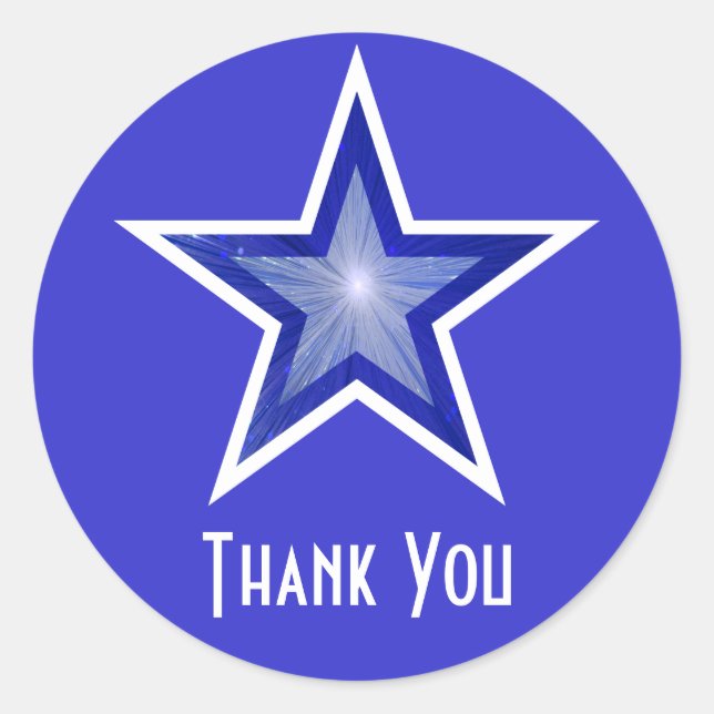 Bleu foncé Star "Merci" rond autocollant bleu (Devant)