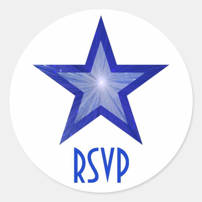 Bleu foncé Star RSVP autocollant rond blanc (Devant)