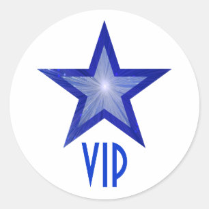 Bleu foncé Star VIP rond autocollant blanc