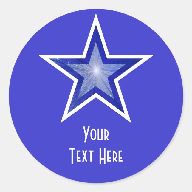Bleu foncé Star 'Your Text' rond autocollant bleu (Devant)