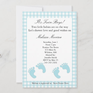 Bleu Footprints Twins Shower Invitation