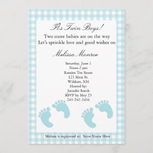 Bleu Footprints Twins Sprinkle Shower Invitation