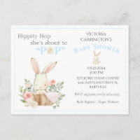 Bleu Forêt de Bois Lapin Floral Baby Invitation
