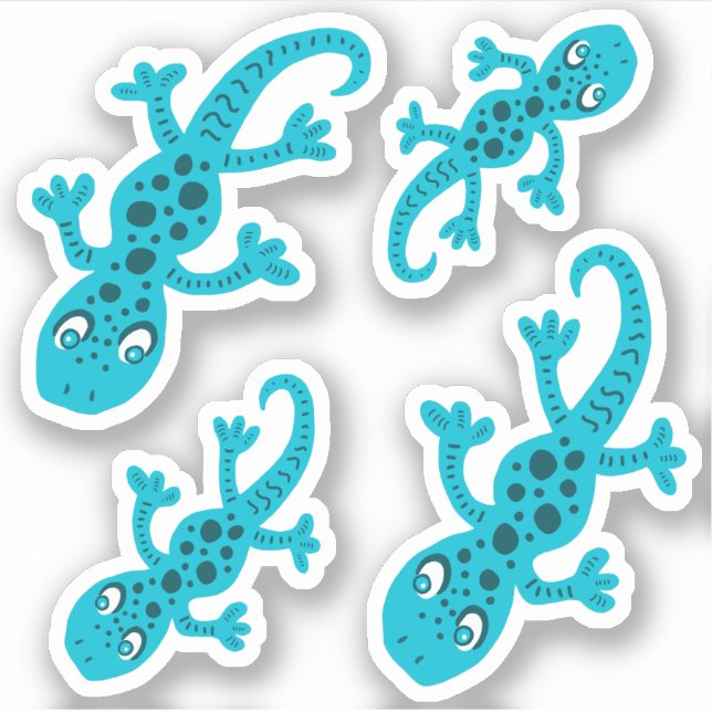 Bleu Gecko Lizard Dessin Sticker pour enfants (Devant)