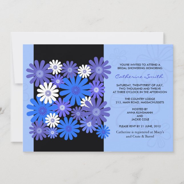 Bleu Gerber Daisy Invitation nuptiale douche (Devant)