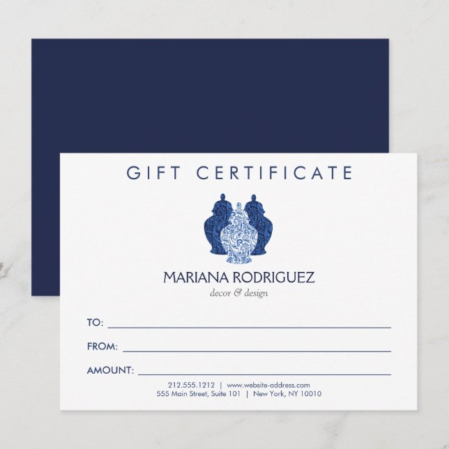 Bleu Ginger jarres Potterie Logo Certificat cadeau (Devant / Derrière)