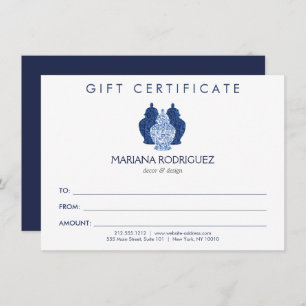 Bleu Ginger jarres Potterie Logo Certificat cadeau