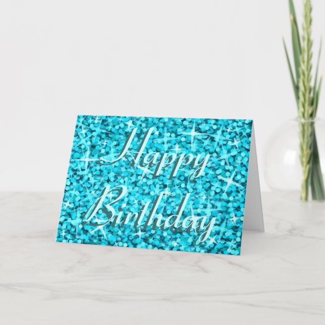 Bleu Glitz Texte du ruban de la carte d'anniversai (Devant)