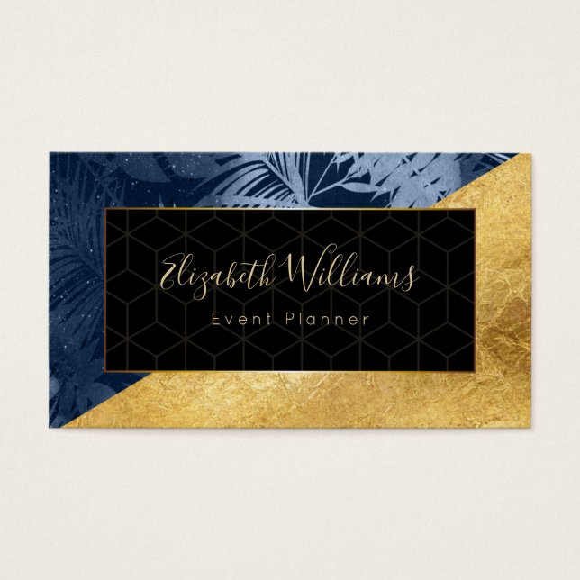 Bleu Gold Event Planner Color Block Cartes de visi (Devant)