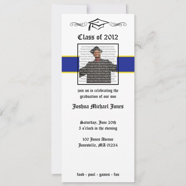 Bleu & Gold School Graduation Invitations (Devant)