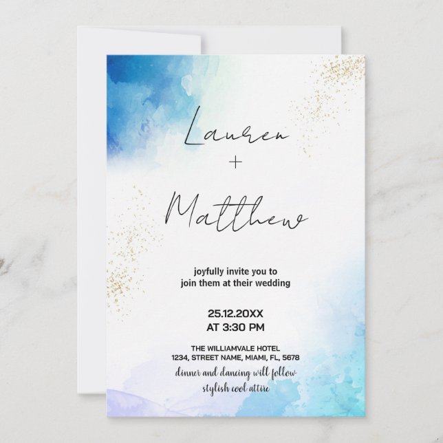 Bleu Golden Wedding Invitations (Devant)