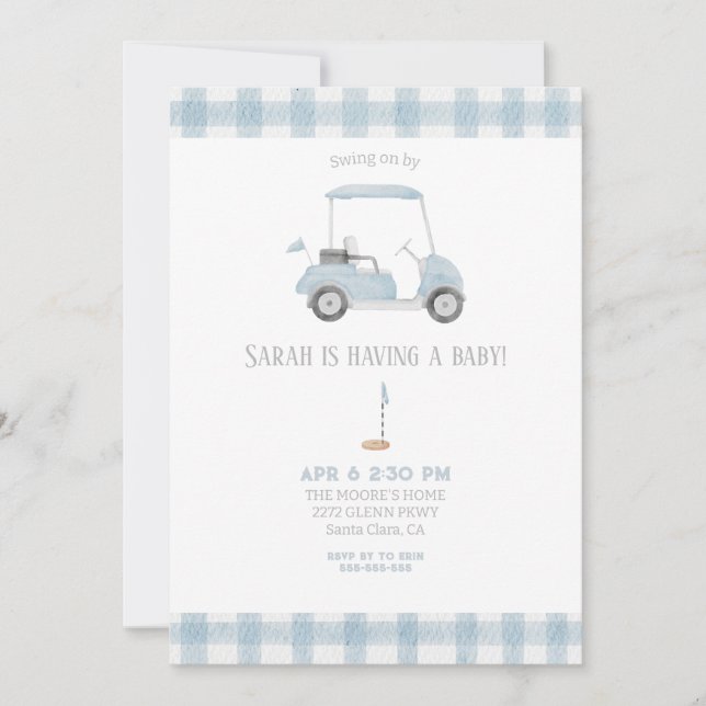 Bleu Golf Panier baby shower Invitation (Devant)