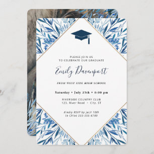 Bleu Graduation Invitation Photo sur le dos