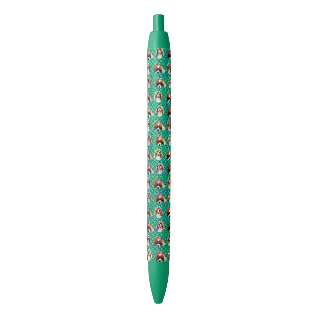 Bleu Green King Charles Cavalier Motif espagnol, stylo (devant Vertical)