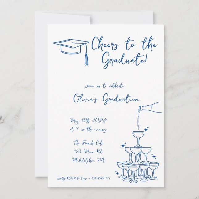 Bleu griffon Graduation Invitation faire-part (Devant)