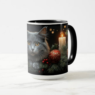 Bleu-gris Amoureux de les chats de Noël Mugs cadea