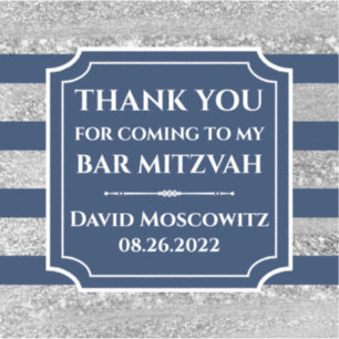 Bleu, Gris Barre Barre Mitzvah Sticker Merci