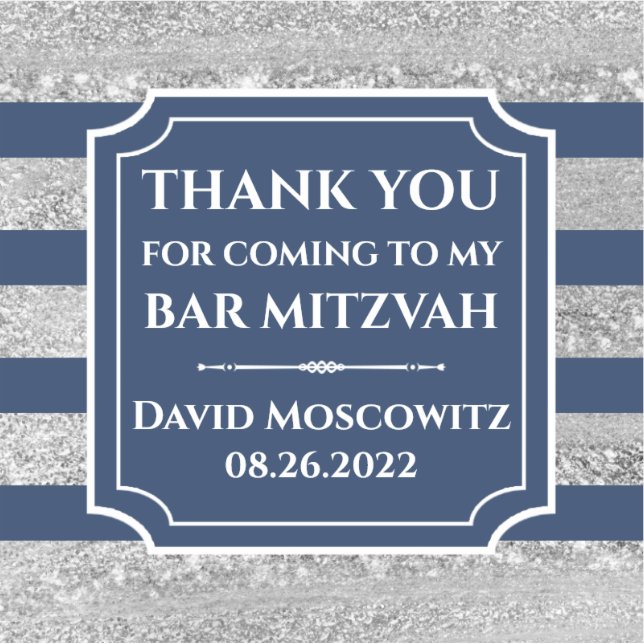 Bleu, Gris Barre Barre Mitzvah Sticker Merci (Devant)
