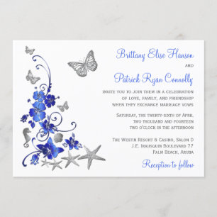 Bleu, Gris, Blanc Tropical Beach Invitation de mar