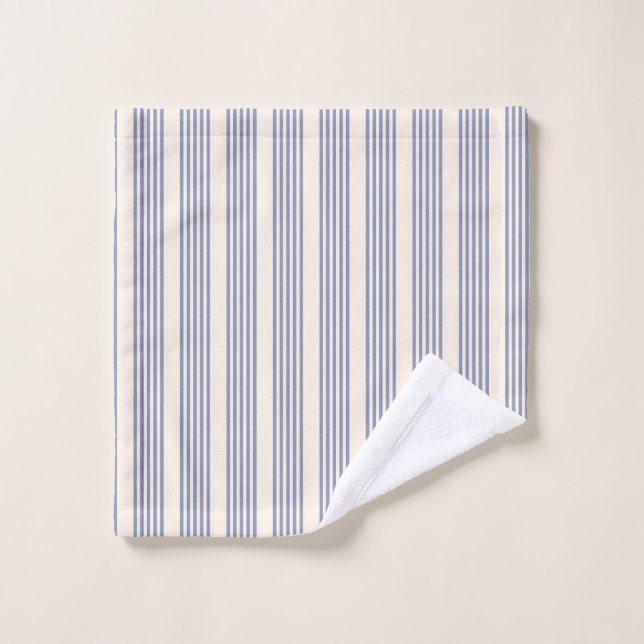 Bleu gris et beige cinq rayures motif (Gant de toilette)