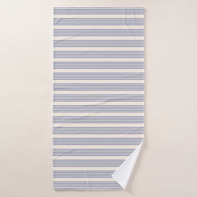 Bleu gris et beige cinq rayures motif (Serviette de bain)