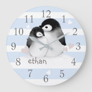 Bleu Gris Gris Gris Penguin Horloge murale de pépi