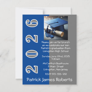 Bleu & Gris Outline Design Graduation Invitation