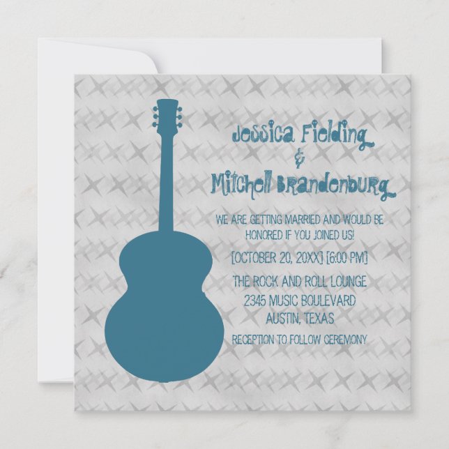 Bleu Guitar Grunge Mariage Invitation (Devant)