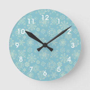 Bleu Hiver Flammes de neige Horloge murale