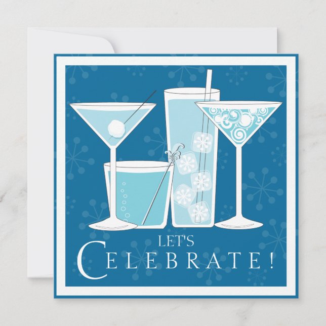 Bleu Holiday Cocktail Fête Invitation (Devant)