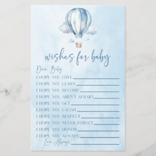 Bleu Hot Air Balloon Souhaite Pour Baby shower Jeu