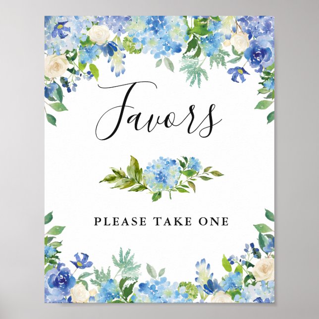 Bleu Hydrangea Floral Wedding Favor Poster des sig (Devant)