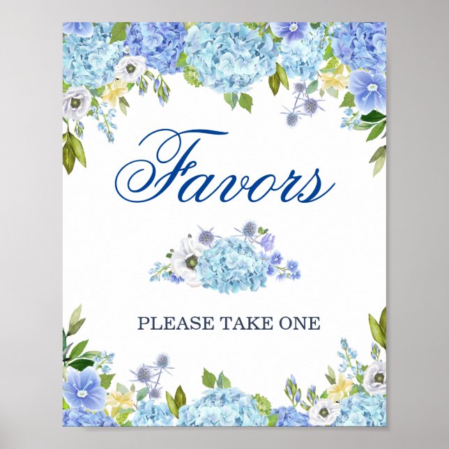 Bleu Hydrangea Floral Wedding Favor Poster des sig (Devant)